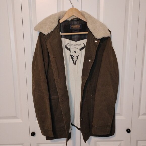 Pendleton Women's Brown Tan Sherpa Trim Collared Button Trucker Jacket Size XL - Picture 1 of 3